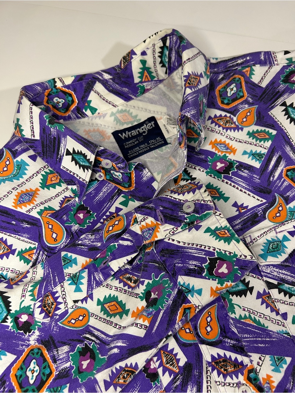 Vintage Wrangler Men’s Purple Geometric Print Button-Down Shirt